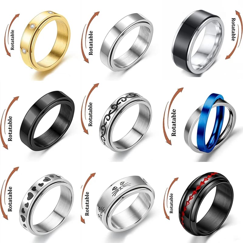 Anelli Fidget Spinner per l'ansia di moda per il regalo di coppia Ruota liberamente Gioielli Anello antistress in acciaio inossidabile bagues pour femme