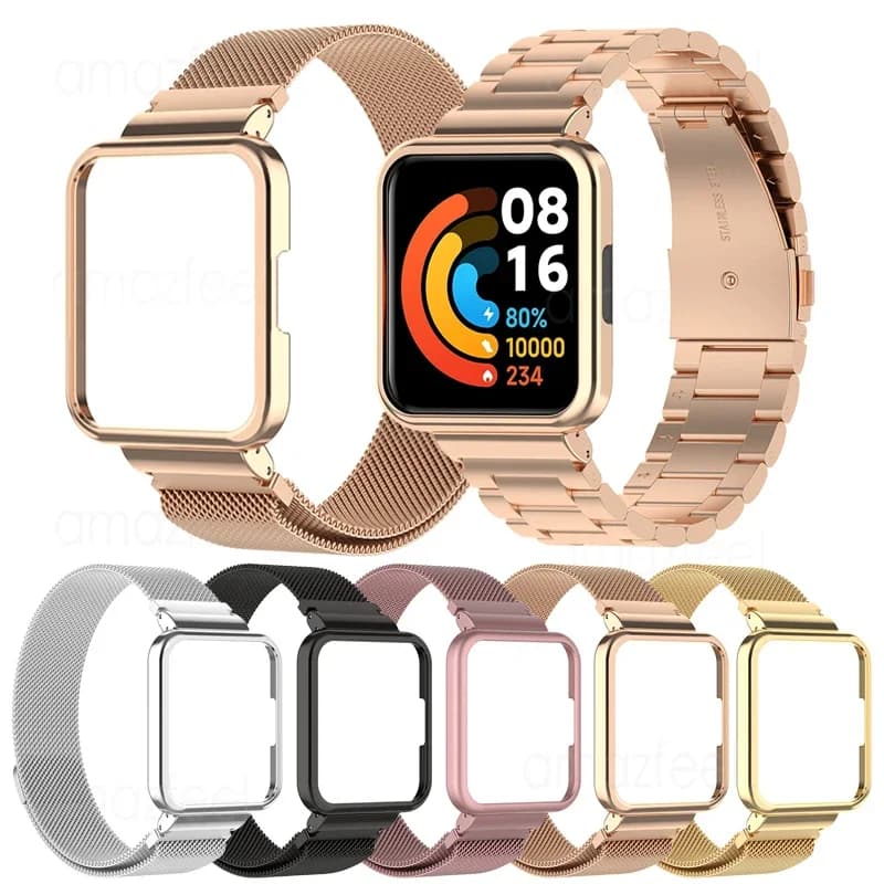Anello magnetico + custodia protettiva per POCO Watch Smart Watch Bracciali in acciaio inossidabile per POCO Watch Cinturino in metallo Telaio di copertura Shell