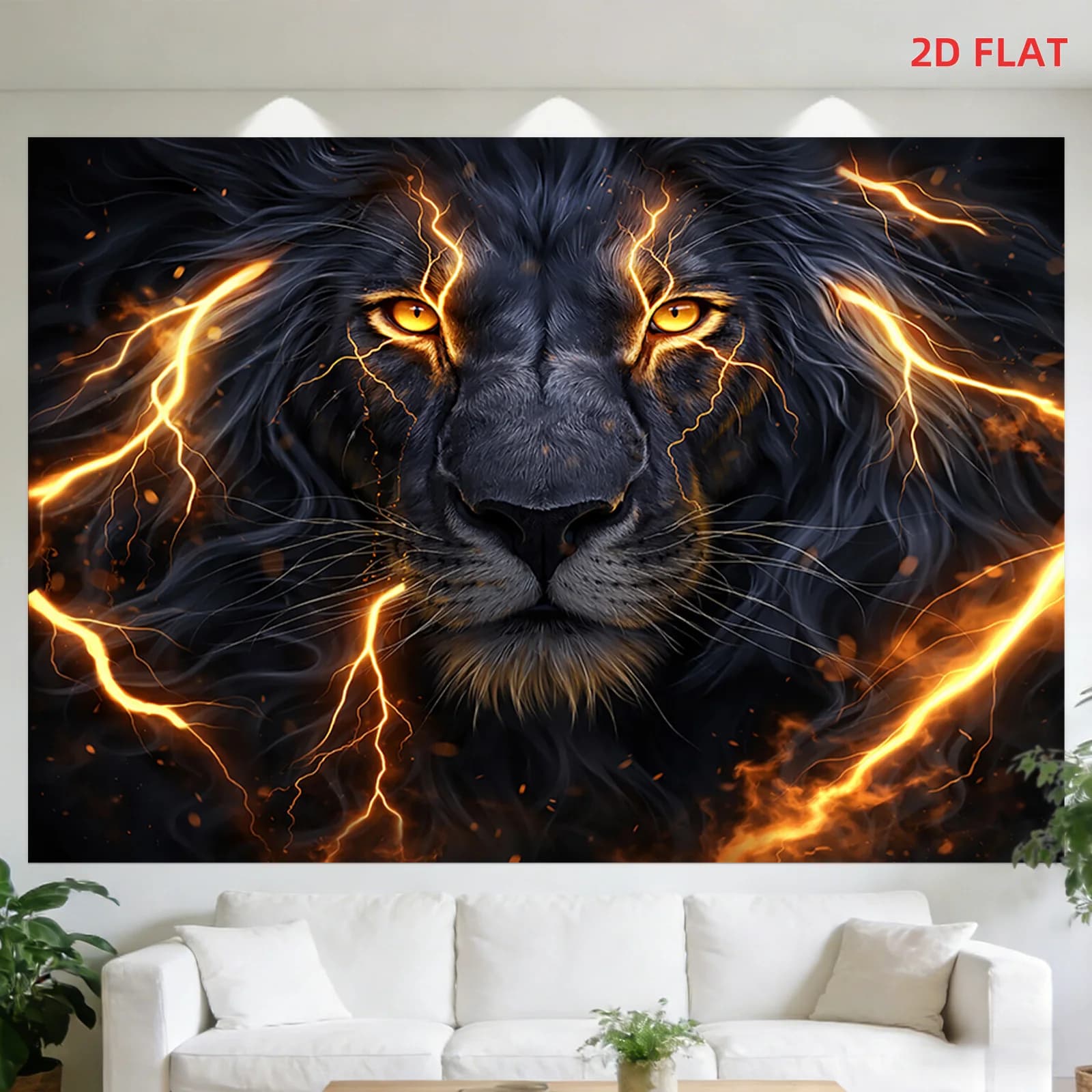 Epic Lion King Lightning Tapestry Wall Decor Dark Majestic Wildlife Electric Storm Art Hanging Fabric Poster