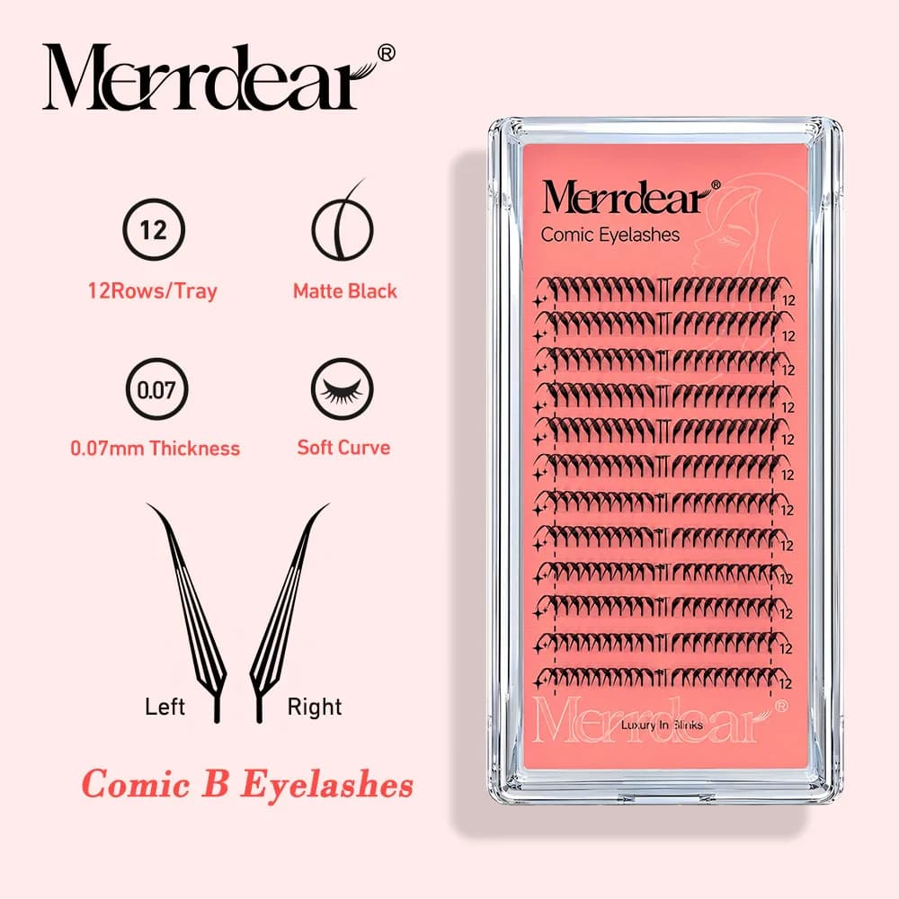 Merrdear Black Coimc Spire Fox Anime Eyelash Extension Premade Manga Fairy False Eyelash Feather-Light Cosplay Lash Natural