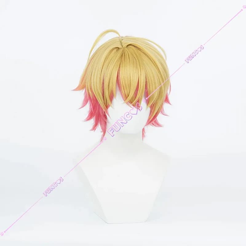 qq78Request7Anime Oshi No Ko Aqua Acquamarina Hoshino Cosplay Orecchini bianchi Rosa dorato Capelli corti Parrucca rosa Rete resistente al calore F