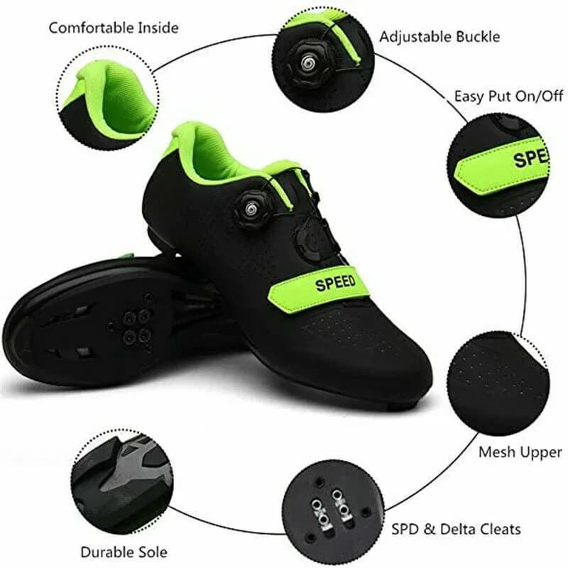 Men Professional Road Cycling Shoes Light Breathable SPD-SL Compatible Road Bike Lock Shoes Rotary Buckle Racing Biking Sneakers