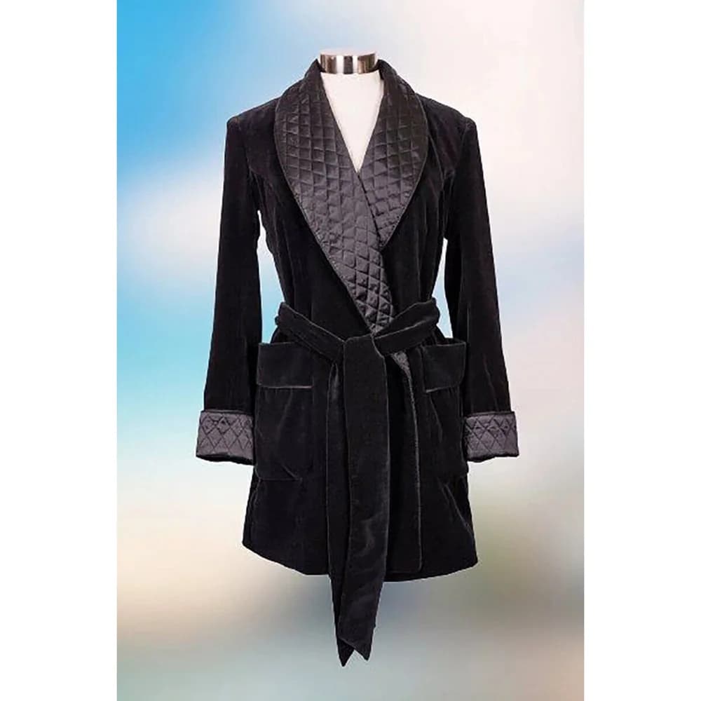 Men's Velvet Quilted Viewcase, Vintage Style, Long, For Smoking, Velvet Bathroom Jacket