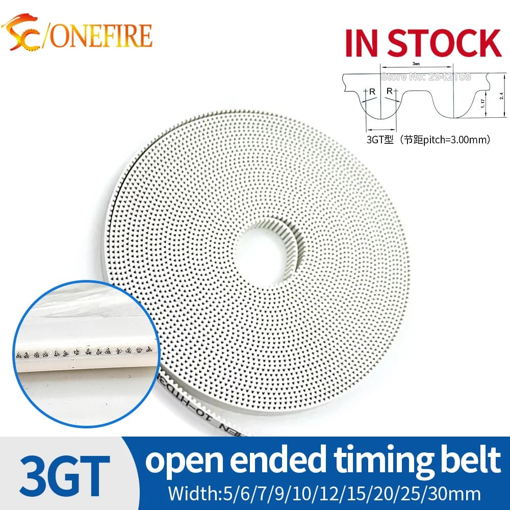 Cinghia dentata 3GT 10mm Larghezza 5 ~ 30mm Poliuretano con anima in acciaio PU 3GT Cinghia aperta Colore bianco per incisione laser CNC