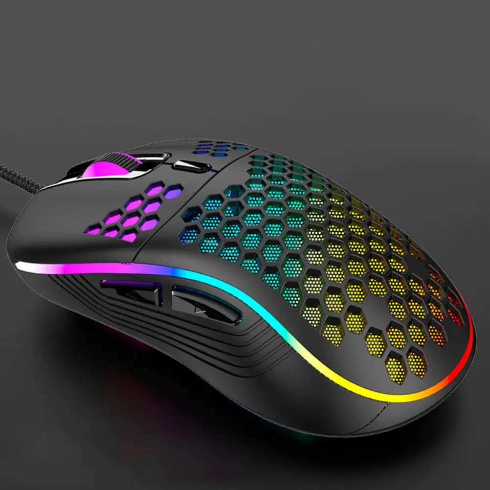 Mouse da Gaming con Luci RGB, Design a Nido d'Ape, Cablato, Ergonomico con Ventilazione per Laptop