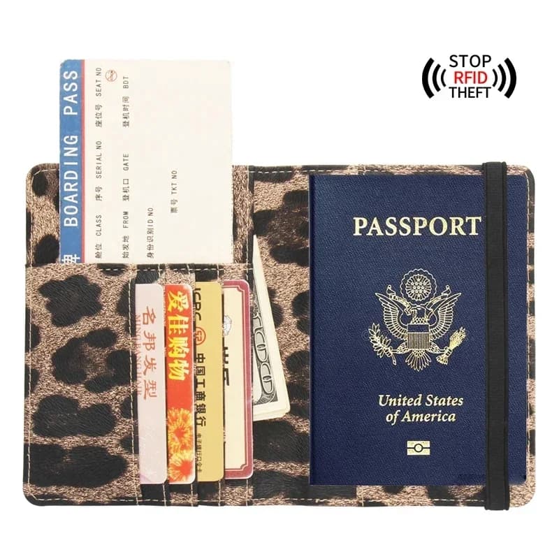 Custodia protettiva per passaporto da viaggio complesso leopardato da donna con fasciatura portafoglio protettivo multifunzione per biglietti accessori da viaggio