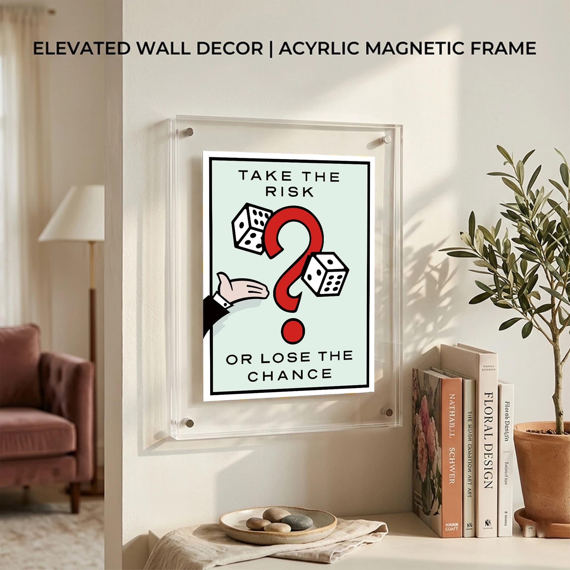 Cornice per poster in acrilico con citazioni di Take The Risk, per decorazione da parete, casa, soggiorno, camera da letto, cornice decorativa quadrata rettangolare