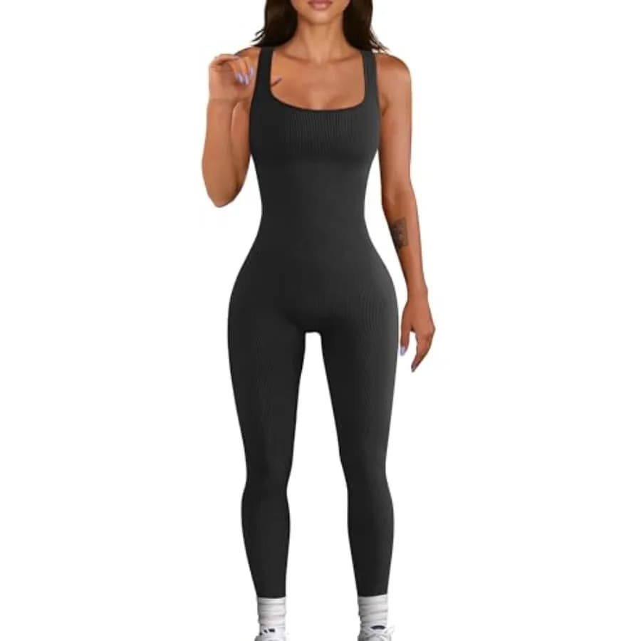 Tuta intera da donna senza cuciture per allenamento, yoga, a costine, aderente, con top a canotta e leggings