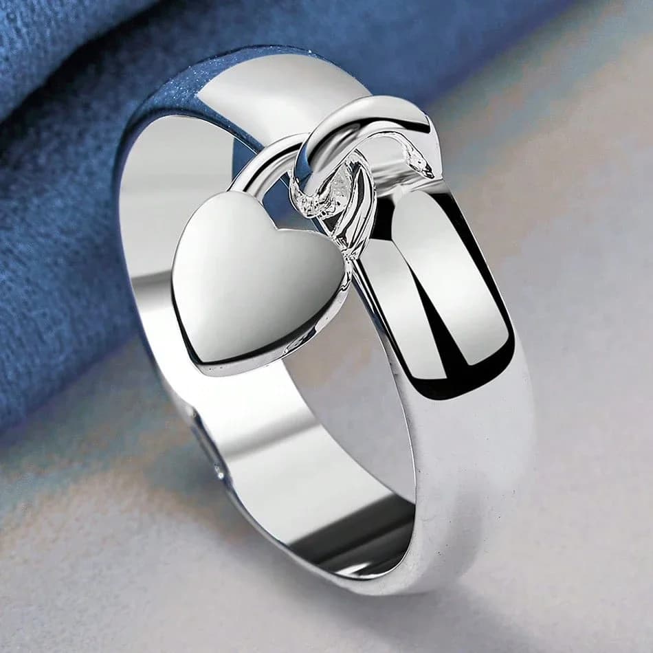 1 pezzo in stile semplice e classico, anello placcato in argento sterling 925 con design a ciondolo a forma di cuore per donna, accessorio creativo alla moda