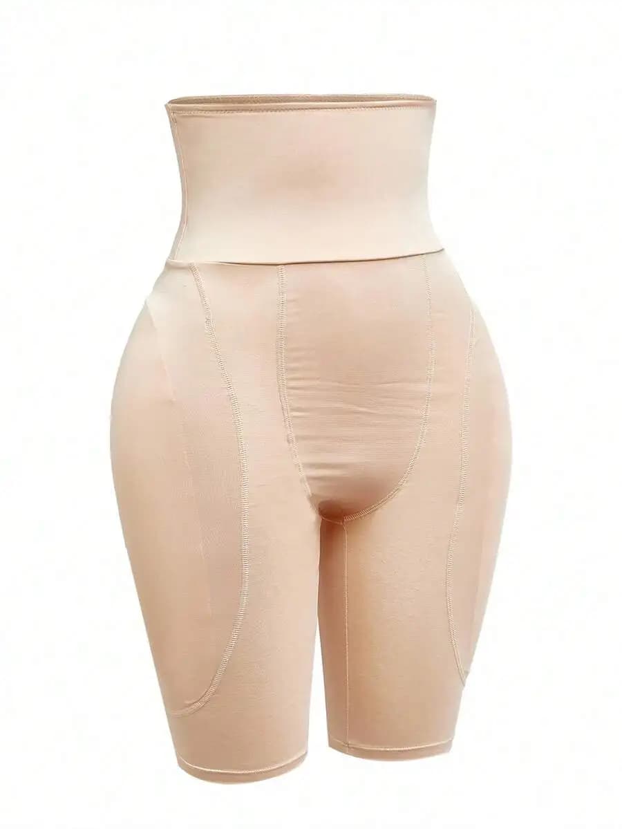 SHAPORA Women's High Waisted Beige Semi-Sheer Casual Long Shorts Shapewear Bottoms With High Stretch Fabric