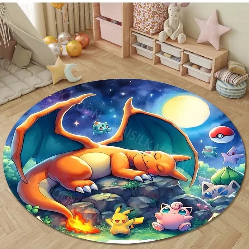 Tappeto Multifunzionale P0kemon Charizard, Tappetino Rotondo per Camera da Letto, Tappeti per Bambini, Tappetini per Bagno, Soggiorno, Decorazione Casa