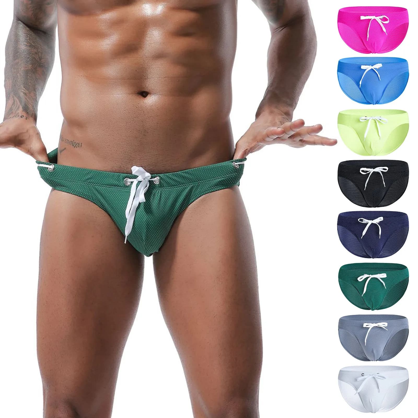 Costume da bagno maschile basic elastico in tinta unita Costume da bagno a vita bassa Slip da spiaggia primaverili caldi Mutande casual da indossare per la casa