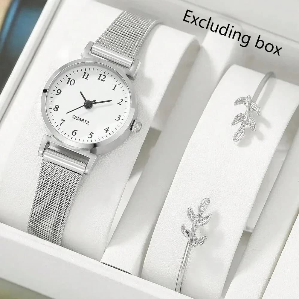 Set di 2 Orologi da Donna alla Moda, Bracciale Casual, Quadrante Semplice, Orologio da Polso al Quarzo, Elegante Orologio da Donna