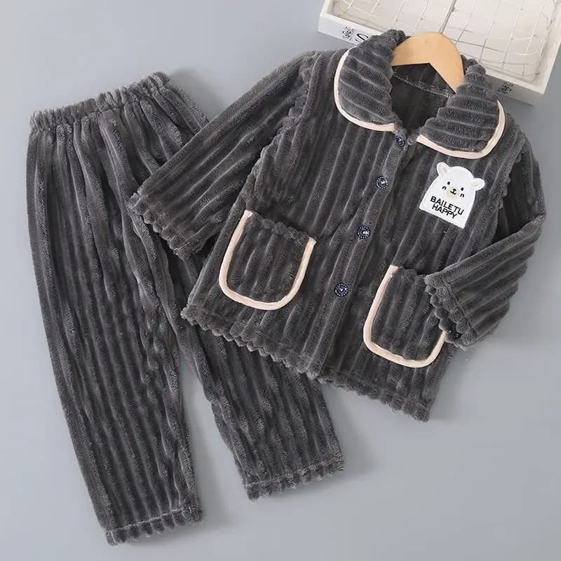 Bambini Autunno Inverno Morbido Flanella Caldo Pigiama Set Bambino Cartoon Orso Cappotto con risvolto con pantaloni Pigiama Ragazzi Ragazze Casual Indumenti da notte