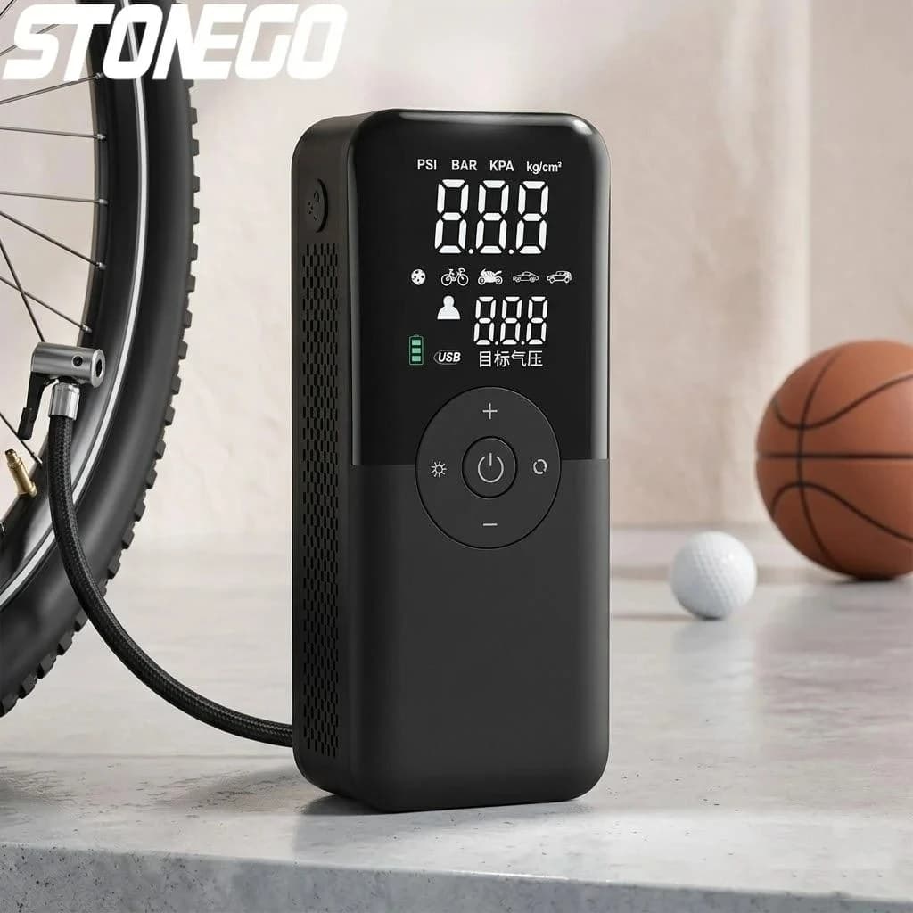 Pompa d'Aria Digitale Ricaricabile per Auto, Moto e Biciclette, Compressore Portatile Senza Fili per Gonfiaggio Pneumatici