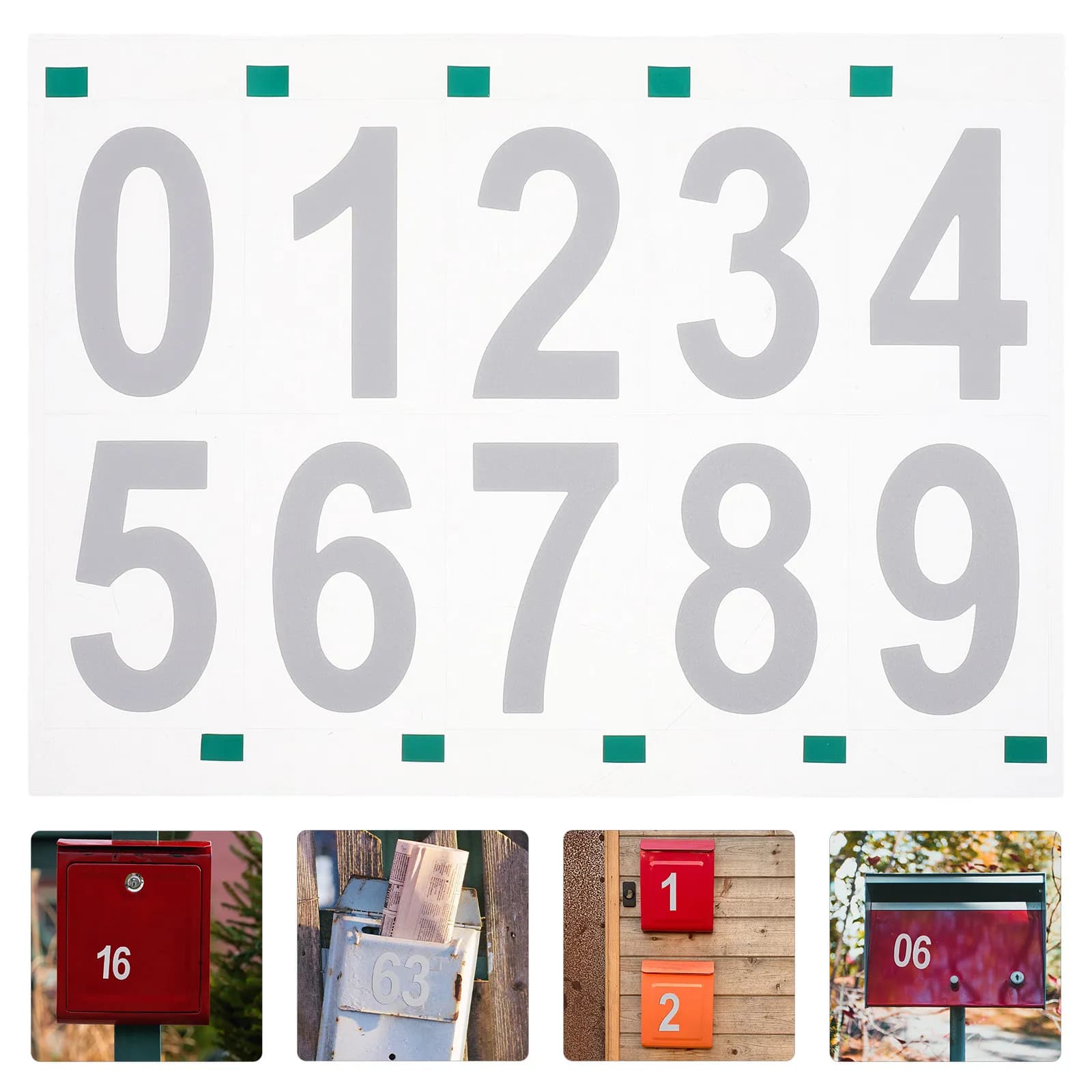 6Sets Adhesive Number Stickers for Mailbox Outdoor Reflective Waterproof Fluorescent Decals for Address Signs Trash Can