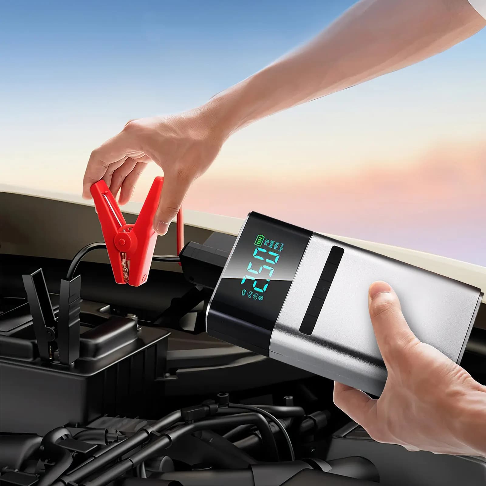 Avviatore d'Emergenza Portatile per Auto 12000mAh, Alimentatore di Emergenza, Pompa Gonfiabile, Gonfiatore Pneumatici, Accessorio Auto, Batteria di Backup