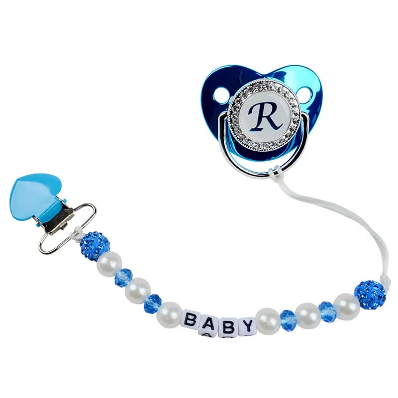 Clip per catena per ciuccio con perle per neonato Corda per appendere anti-goccia Bracciale porta massaggiagengive per bambini Masticare Lettera per bambini Roba per bambini