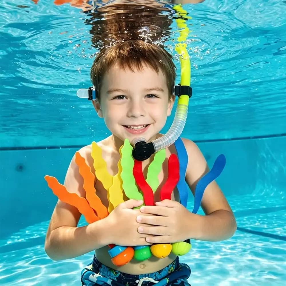 3PCS Artificial Aquatic Plants Diving Seaweed Soft Rubber Bright Colors Pool Training Set Swimming Training Random Color