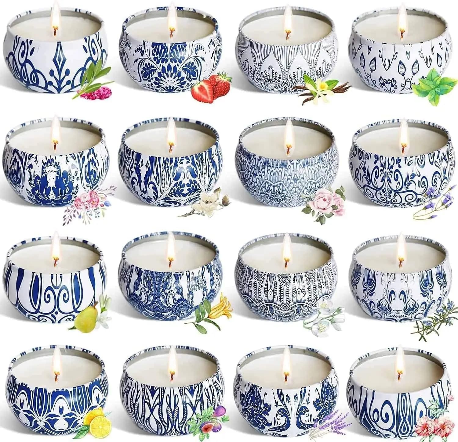 Set di 16 Candele da Viaggio in Cera di Soia da 2,5 OZ - Fragranze Assortite per Casa, Regali per la Mamma