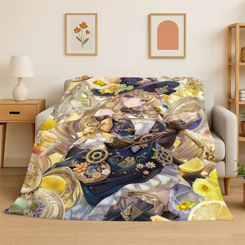 New Genshin Impact Cartoon Game Flannel Blanket Soft Warm Throw Blanket for Bedroom Living Room Bed Travel Camping Picnic Gift