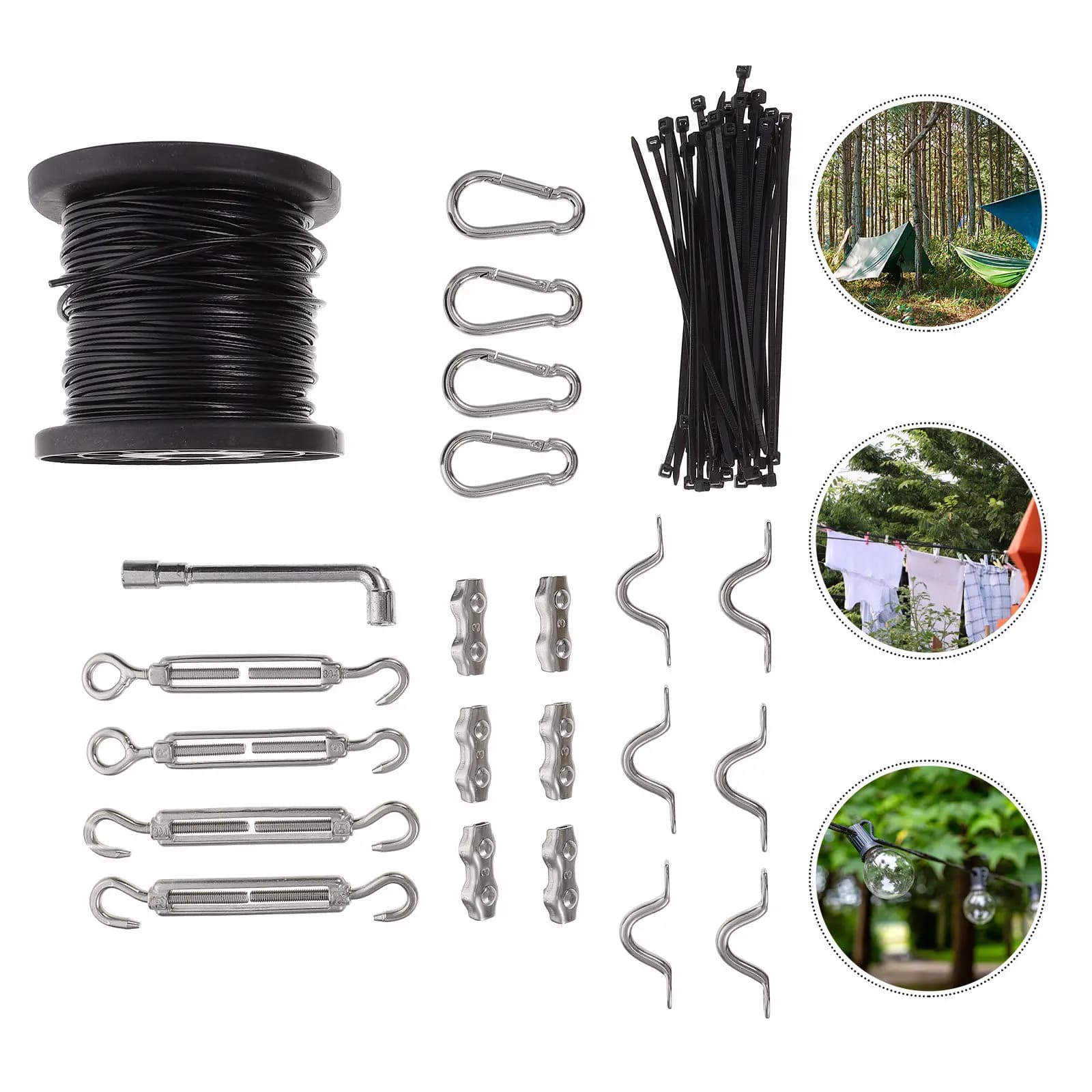 Set di 1 Kit per Lampade a Corda da Esterno, Cavo in Acciaio Inossidabile Premium Resistente alla Ruggine, Corda per Tenda, Cavo per Ringhiera, Installazione Luci Sospese