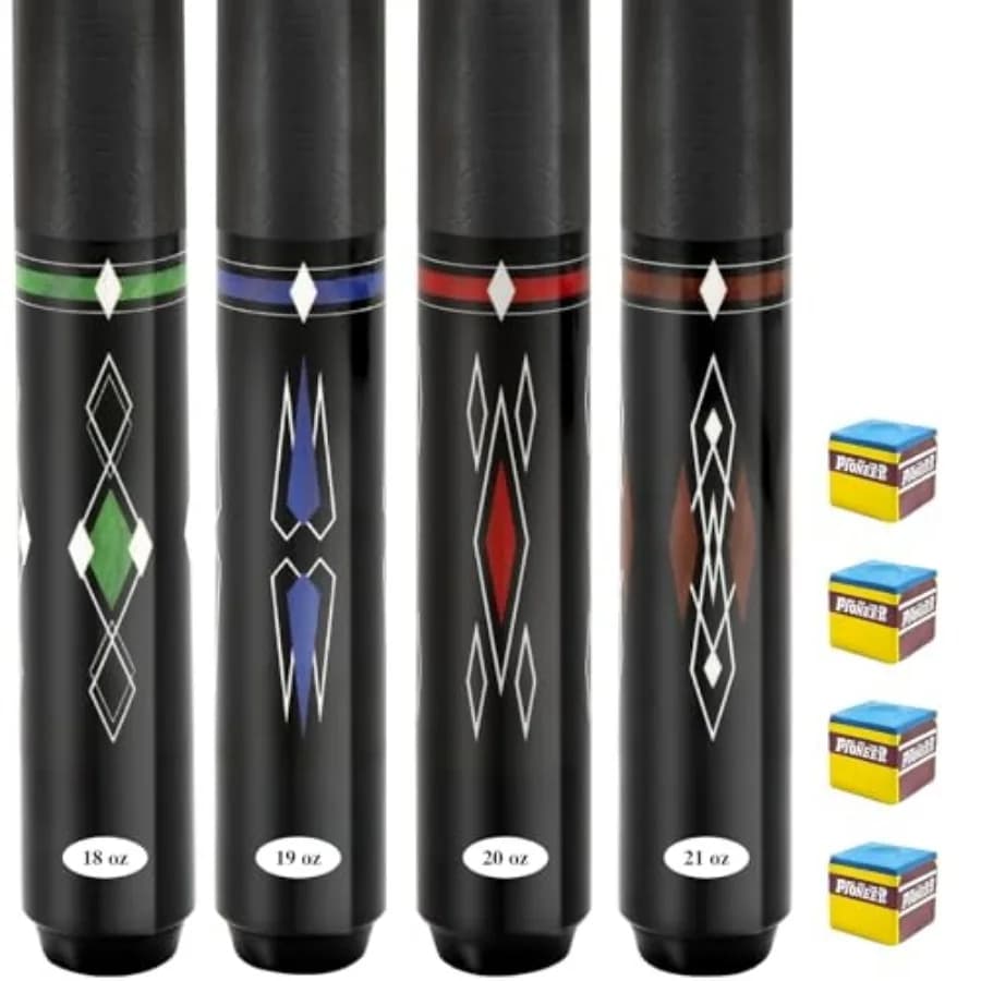 Set di 4 Stecche da Biliardo, Realizzate in Legno d'Acero Premium, Include 4 Gessetti Extra per Stecche da Biliardo, Stecche da Biliardo da 58 Pollici