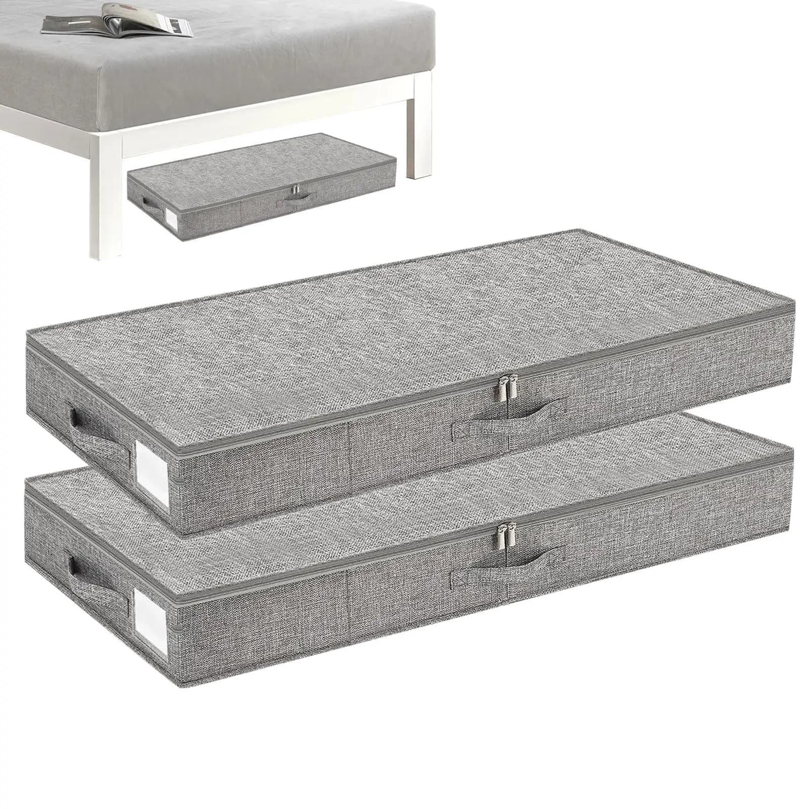 2 contenitori portaoggetti sotto il letto, alti 10 cm, organizer ultra-sottile per vestiti, pieghevole, antipolvere, per camera da letto, contenitore porta coperte