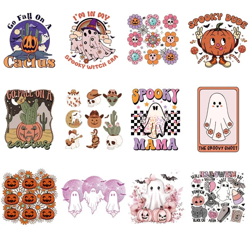 Halloween Pumpkin Ghost Heat Transfer Sticker DIY Iron-On Decals For Clothes T-Shirt Making Pillow Decorating Clothing Stickers