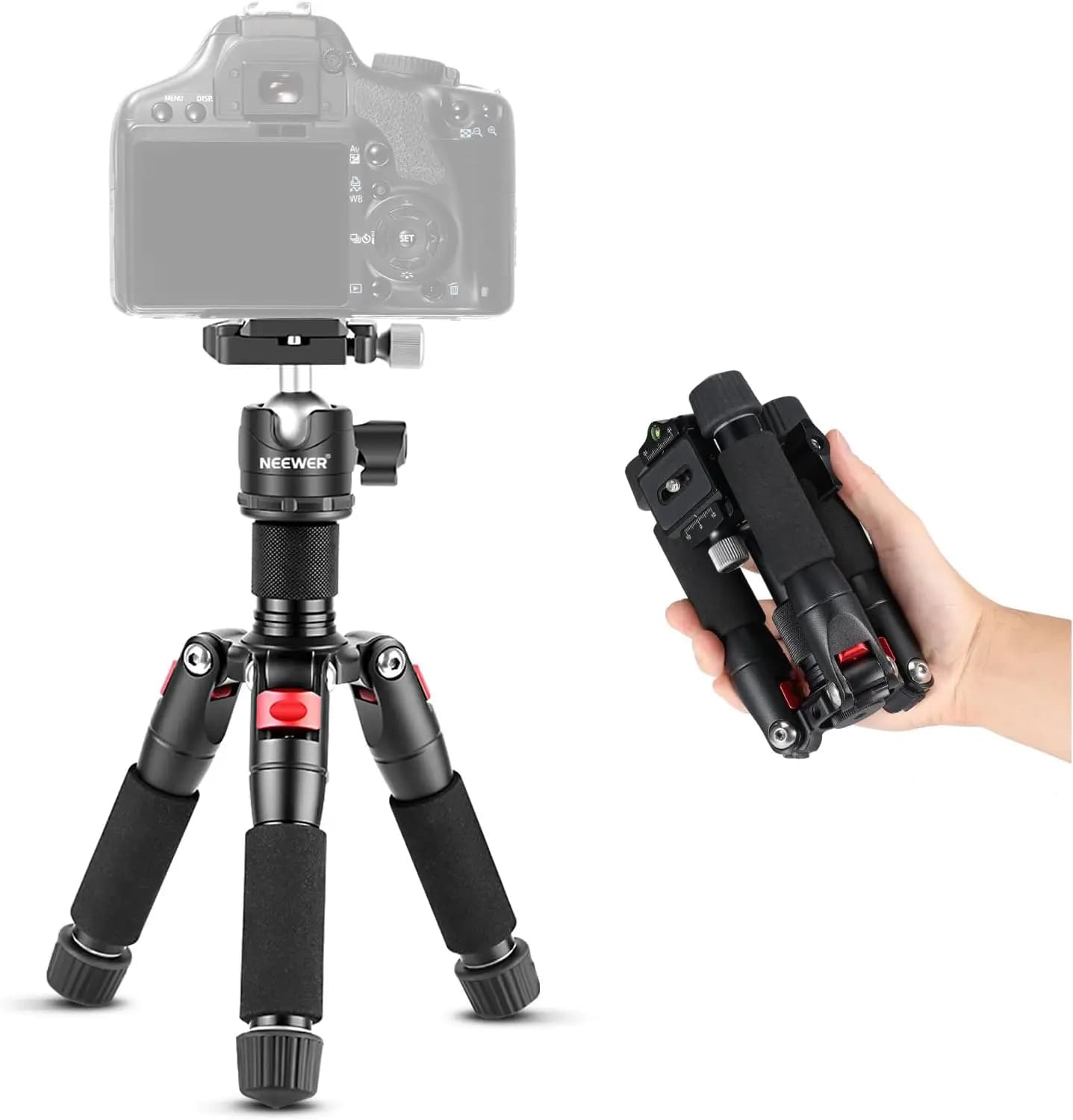 Treppiede da tavolo portatile da 20 pollici in lega di alluminio con rotazione a 360° ° Testa a sfera, attacco rapido da 1/4 di pollice, carico massimo 11 libbre per fotocamere DSLR