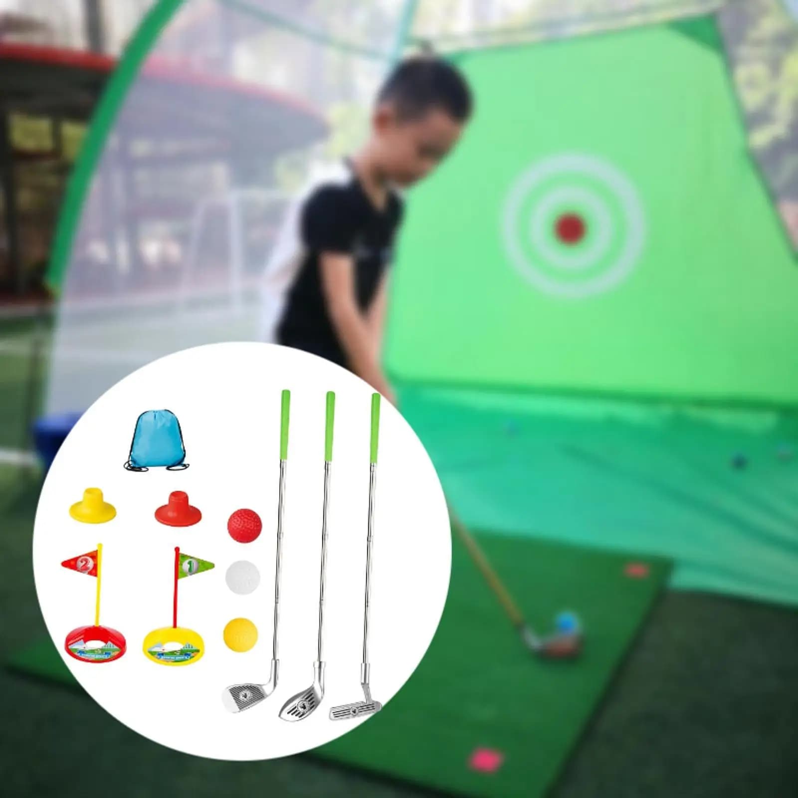 Set di mazze da golf per bambini con fori per bersagli con giocattoli educativi da golf per mazze con custodia per cortile familiare, cortile, bambini al coperto