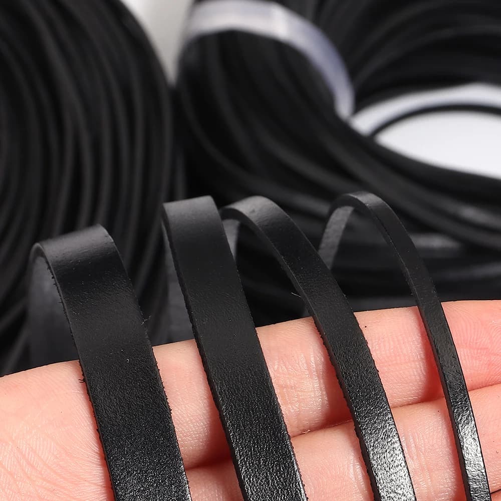 2/5 metri retrò nero cordoncino in vera pelle 3-10mm filo piatto corda in pelle di mucca adatta collana bracciali gioielli fai da te