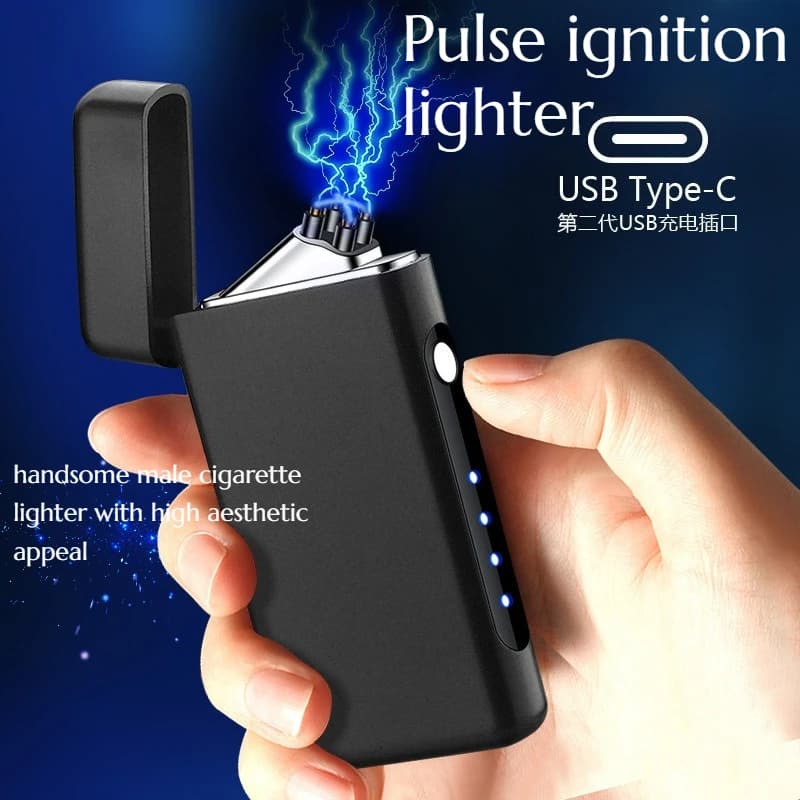 NUOVO Accendino Elettrico Antivento a Doppia Fiamma, Modello Ricaricabile Portatile, Alta Qualità Estetica, Regalo per Uomo