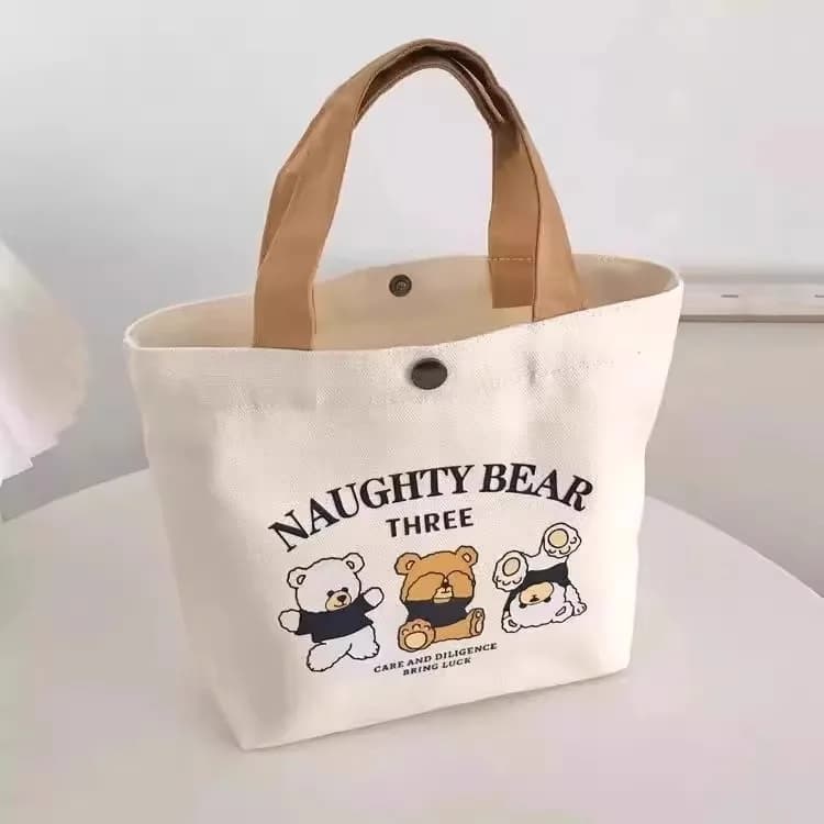 Borsa tote in tela con stampa di orsetti, 1 pezzo – Borsa a tracolla casual portatile da donna, borsa per il pranzo per studentesse, borsa tote riutilizzabile per la spesa