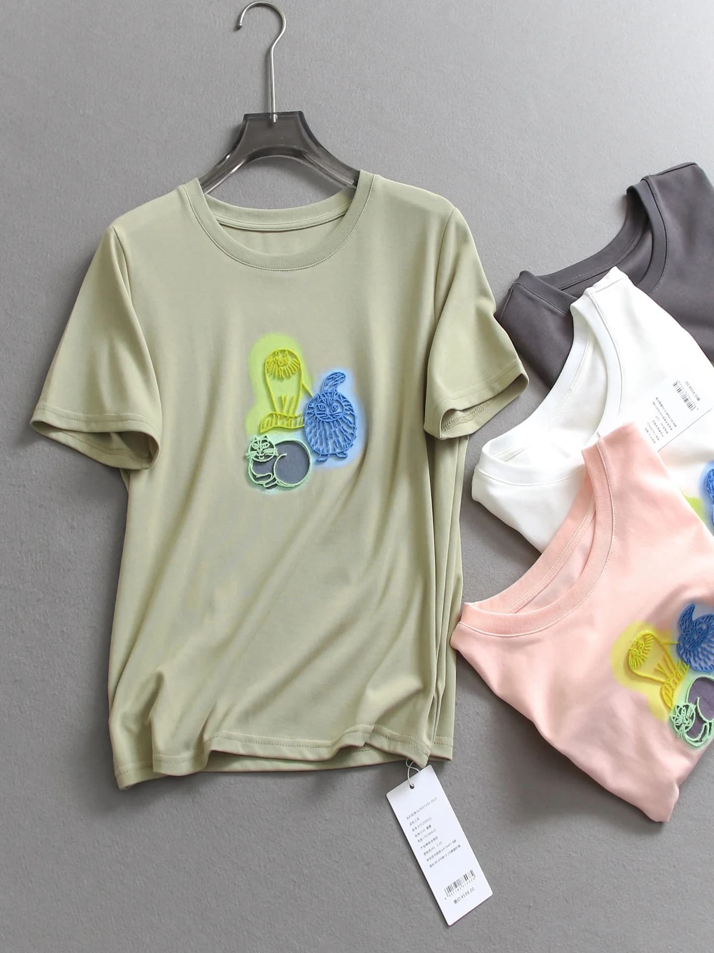 Dye Diffusion Print 3D Toothbrush Embroidery Loose Slim Fit round Neck Short Sleeve T-Shirt Women Casual Style Summer New R612