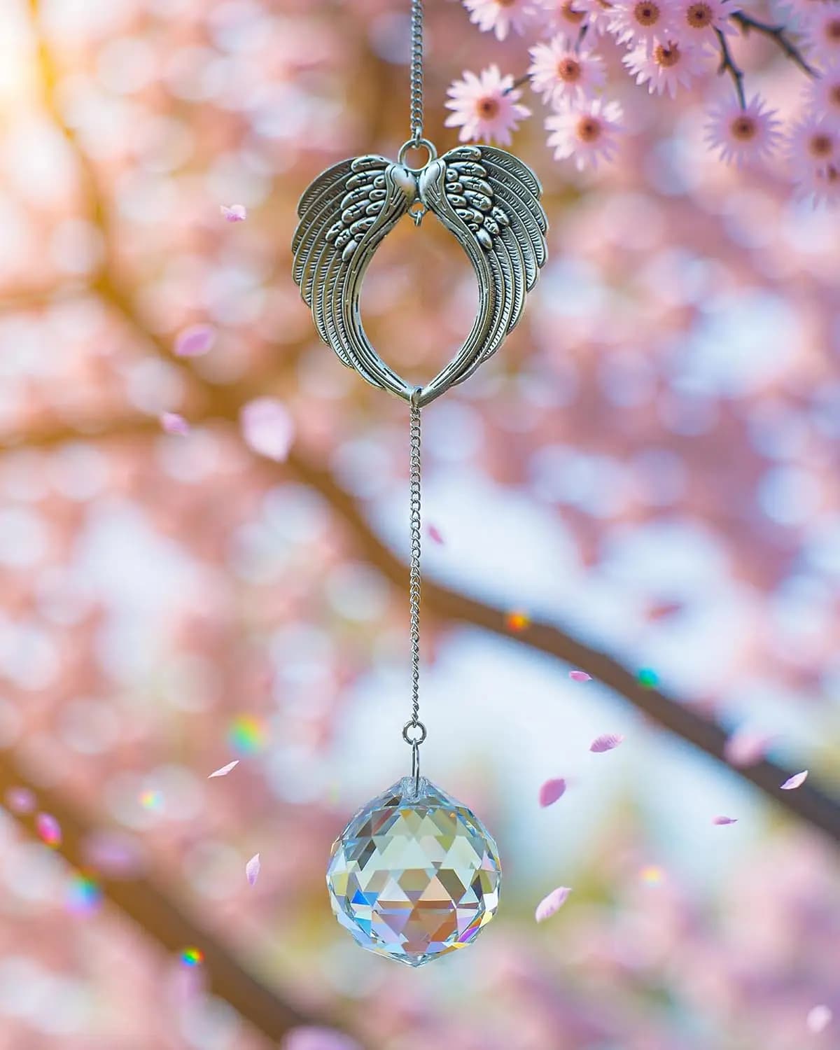 1 Pezzo Acchiappasole in Cristallo a Forma di Angelo con Sfera da 30mm per Finestre, Decorazione per Interni, Creatore di Arcobaleni, Prisma per Lampadario e Lampade da Giardino
