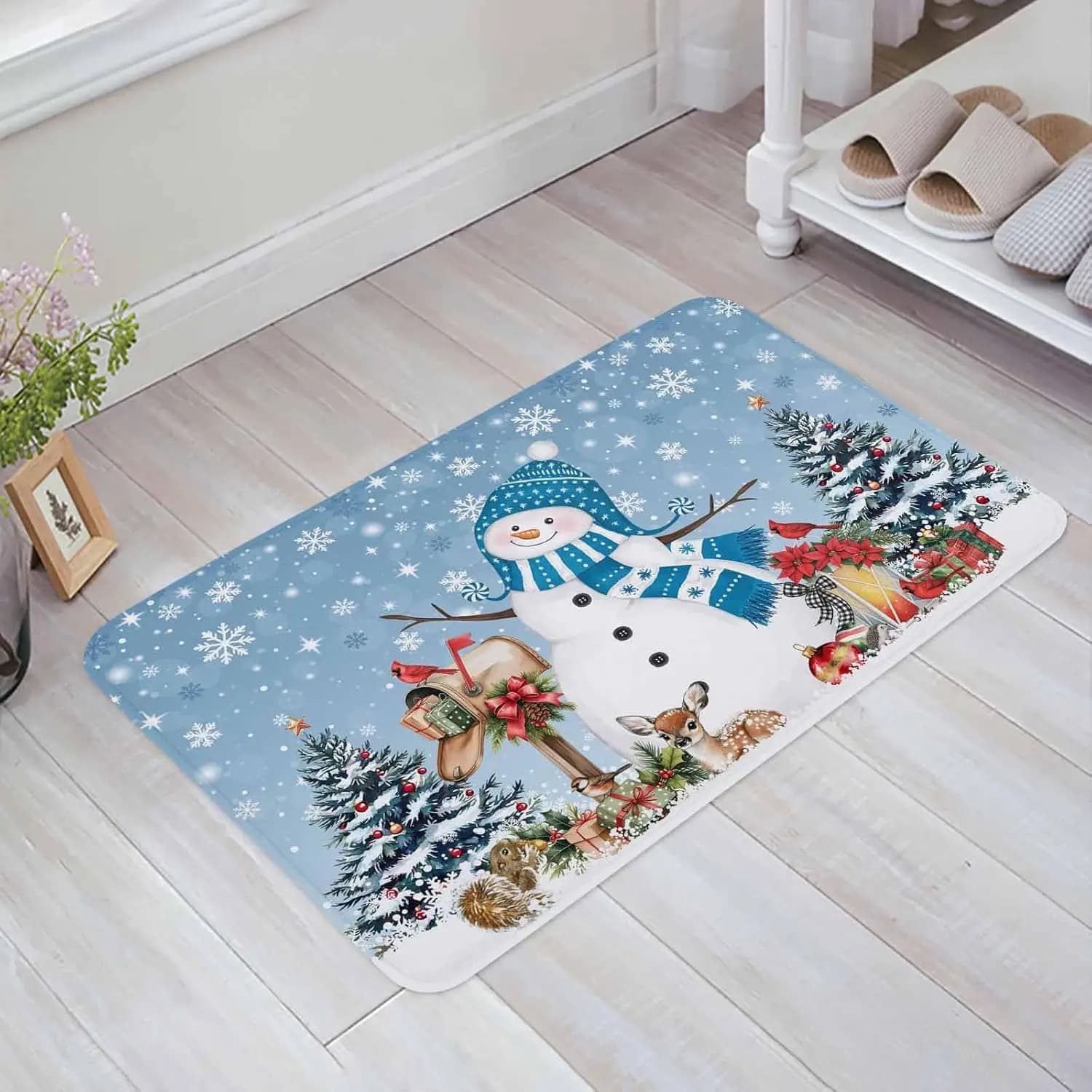 Christmas Snowman Non-slip Door Mat Winter Xmas Tree Elk Balls Snowflake Entrance Rug Balcony Hallway Rug Christmas Decorations