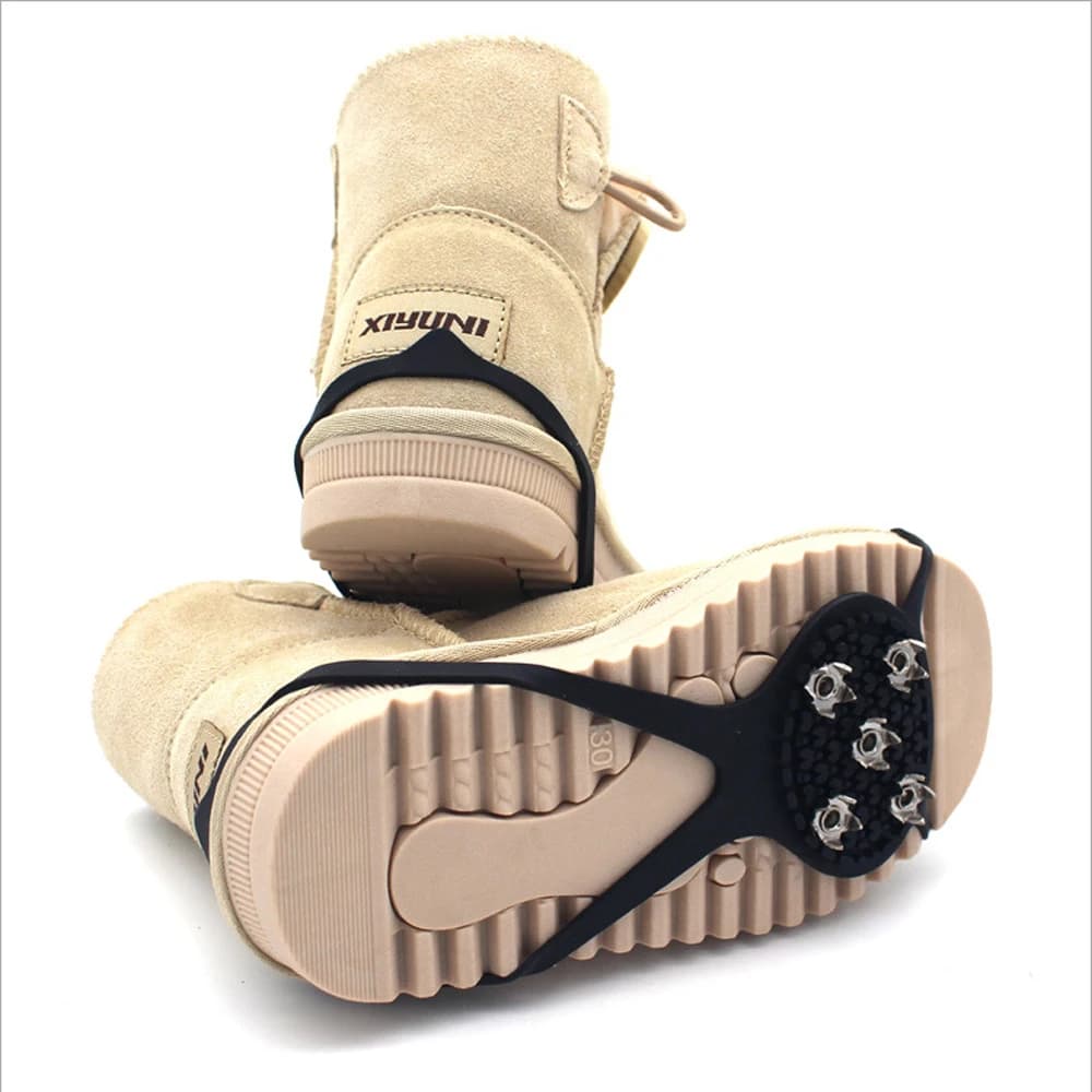 Non-Slip Ice Grips for Shoes Silicone Crampons for Snow Hiking Climbing 5-Tooth Ice Cleats Traction Snowshoe Spikes for Boots