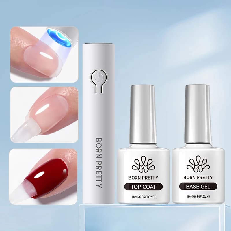BORN PRETTY Base Top Coat Set di smalti per unghie gel con mini lampada UV LED per unghie Asciugatrice per unghie Macchina Fasle Punte per unghie Strumenti per gel da costruzione