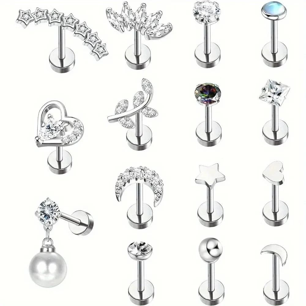 Florideco 1PC Stainless Steel Cartilage Stud Earrings for Women Opal Flat Back Earring Studs Lip Bar Nose Ear Piercing Jewellery