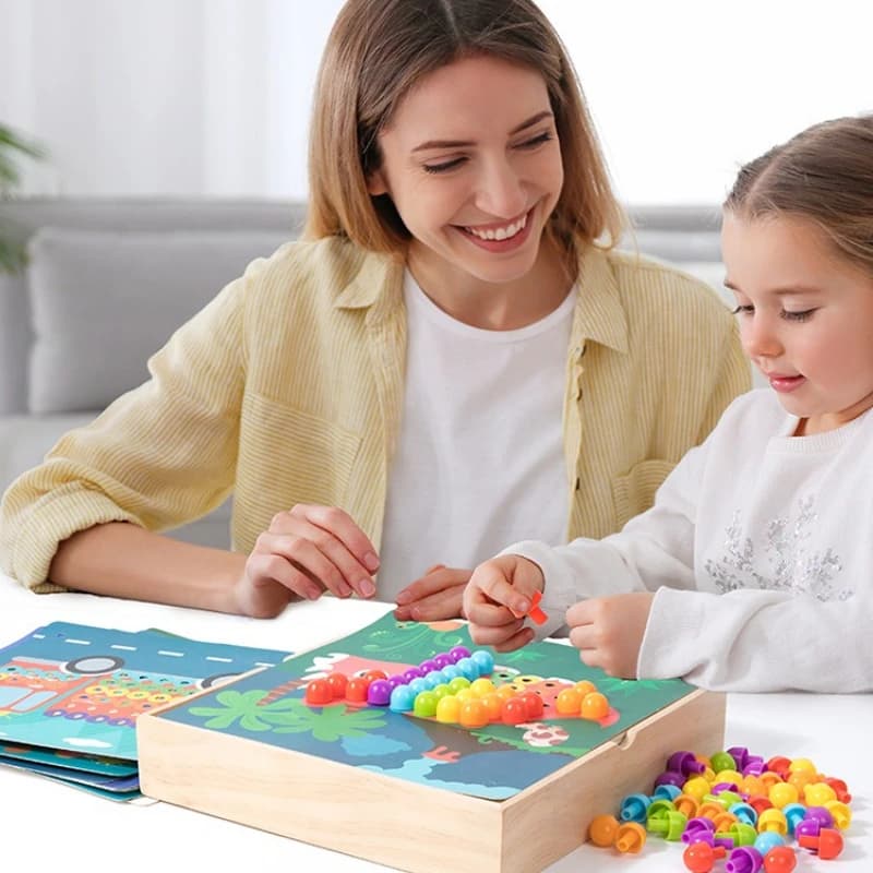 Kids Early Education Model Creative Button Pieces Puzzle Mushroom Nail Gear Nut Interlocking DIY Puzzles Wooden Montessori Toys