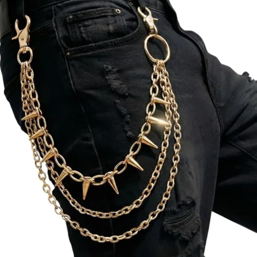 SABOZE Pants Chain Wallet Chain, Gothic Punk Biker Jean Accessory 25.59 in total length, real layered alloy links, spike accent