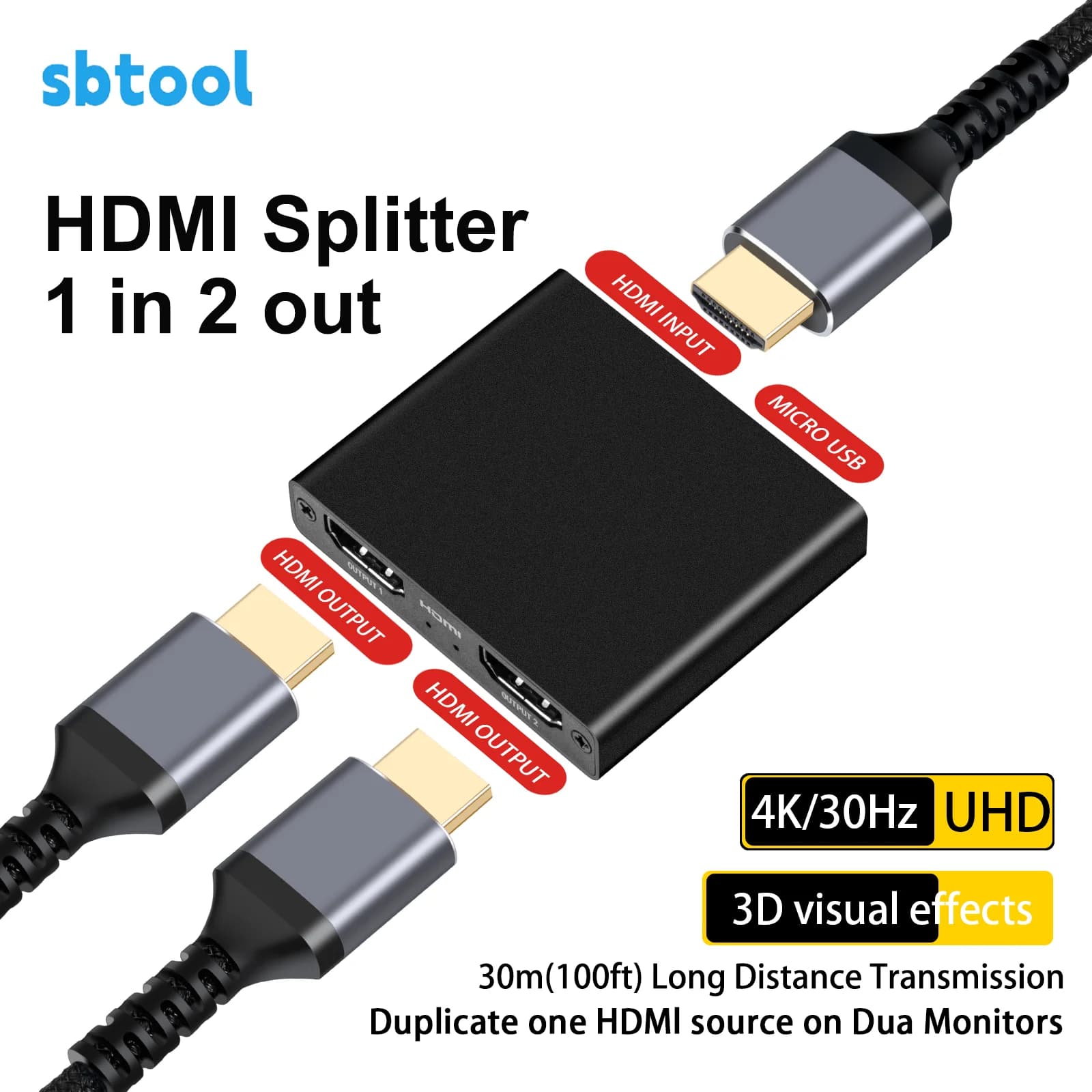 HDMI splitter supports one input and two outputs and the 4K hdmi high-definition TV screen splitter one split into two