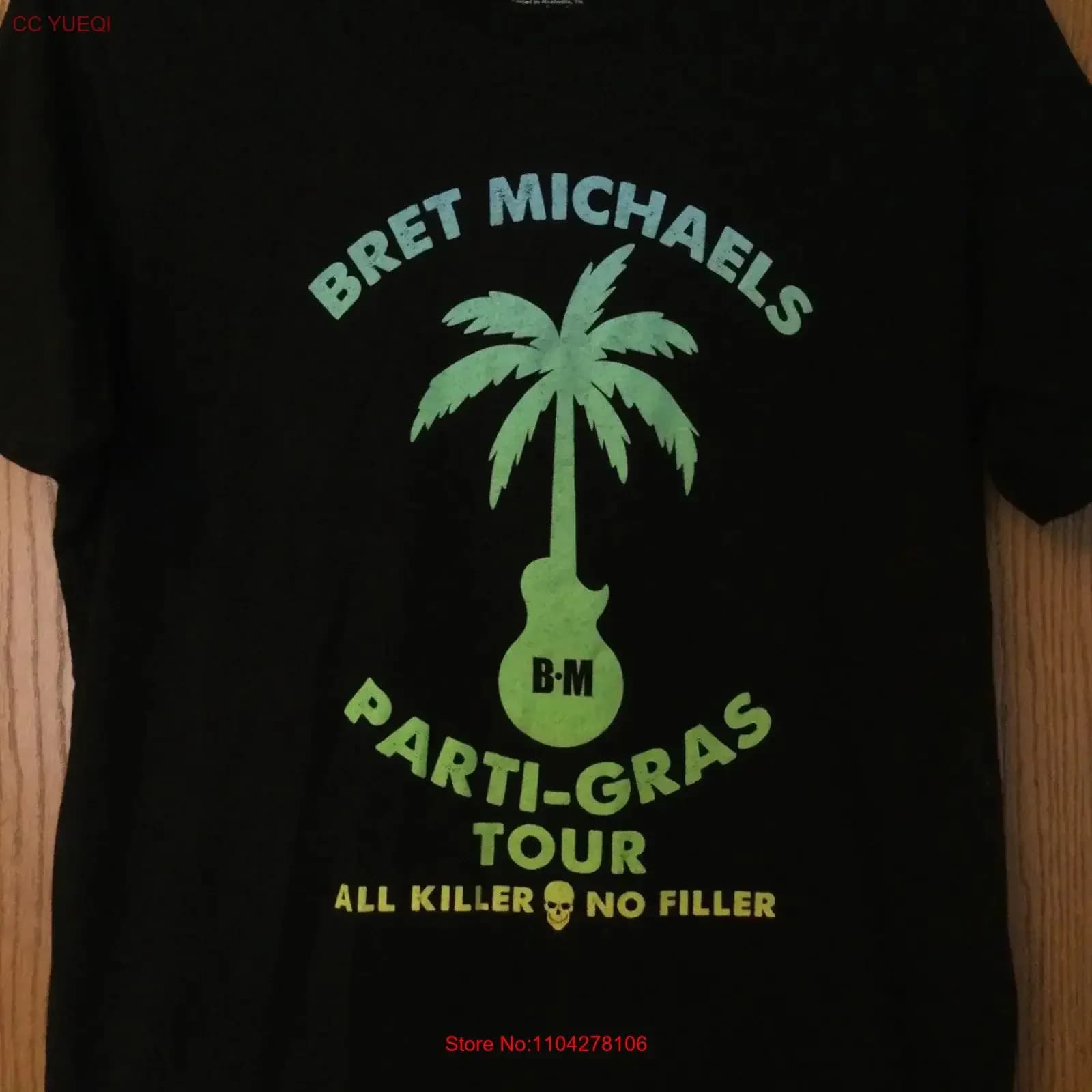 Maglietta nera Bret Michaels Parti Gras Tour con pass VIP 2023 XL, abbigliamento vintage lavato, leggermente elegante