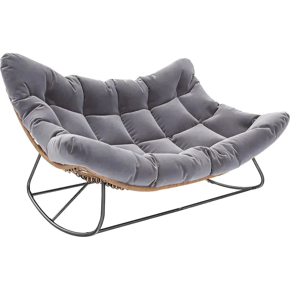 Sedia a dondolo Papasan in vimini oversize con cuscino, adatta per uso interno ed esterno, perfetta per soggiorno, giardino, patio