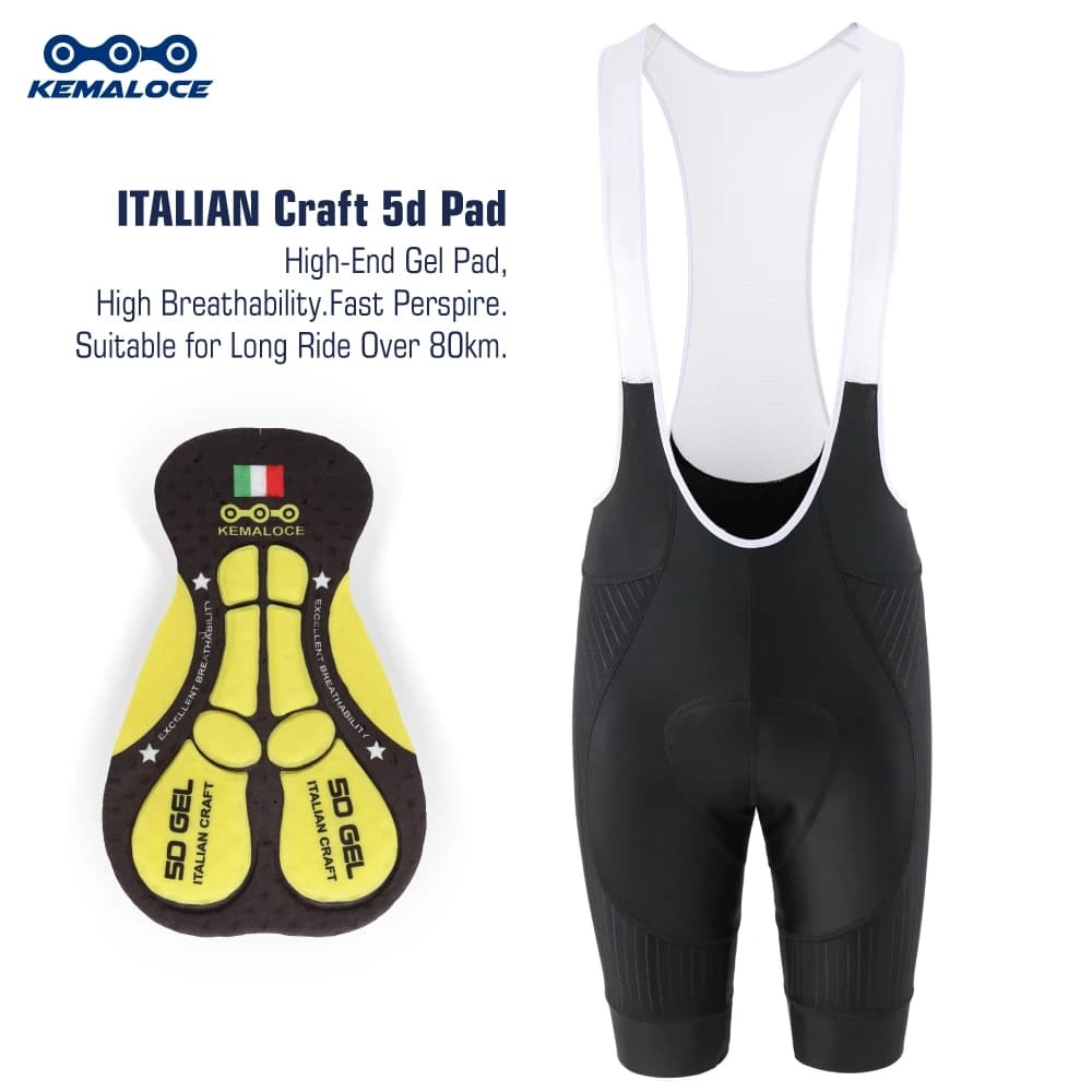 KEMALOCE Shorts with Men's Black Cycling Braces 5D Gel Pad Shorts with Men's Reflective Bike Braces MTB Lycra Bicycle Footwear Mutandine