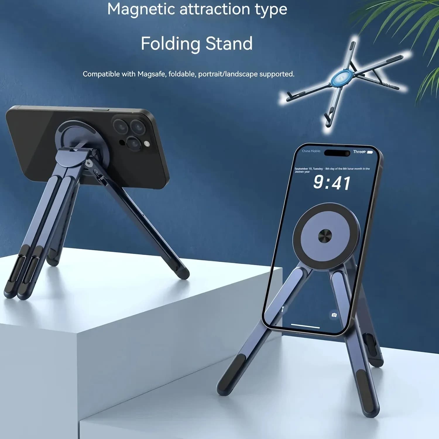 Magnetic 3‑in‑1 Foldable Selfie Stick Tripod MagSafe‑Compatible Phone Holder for iPhone iPad Tablet Laptop Vlog Live Streaming