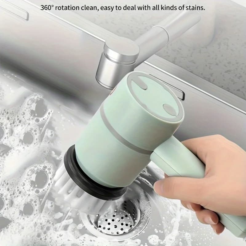 Spazzola per pulizia multifunzionale con grande potenza di 1200 mAh per cucina, bagno, scarpe - Ricarica automatica portatile, filo d'acciaio