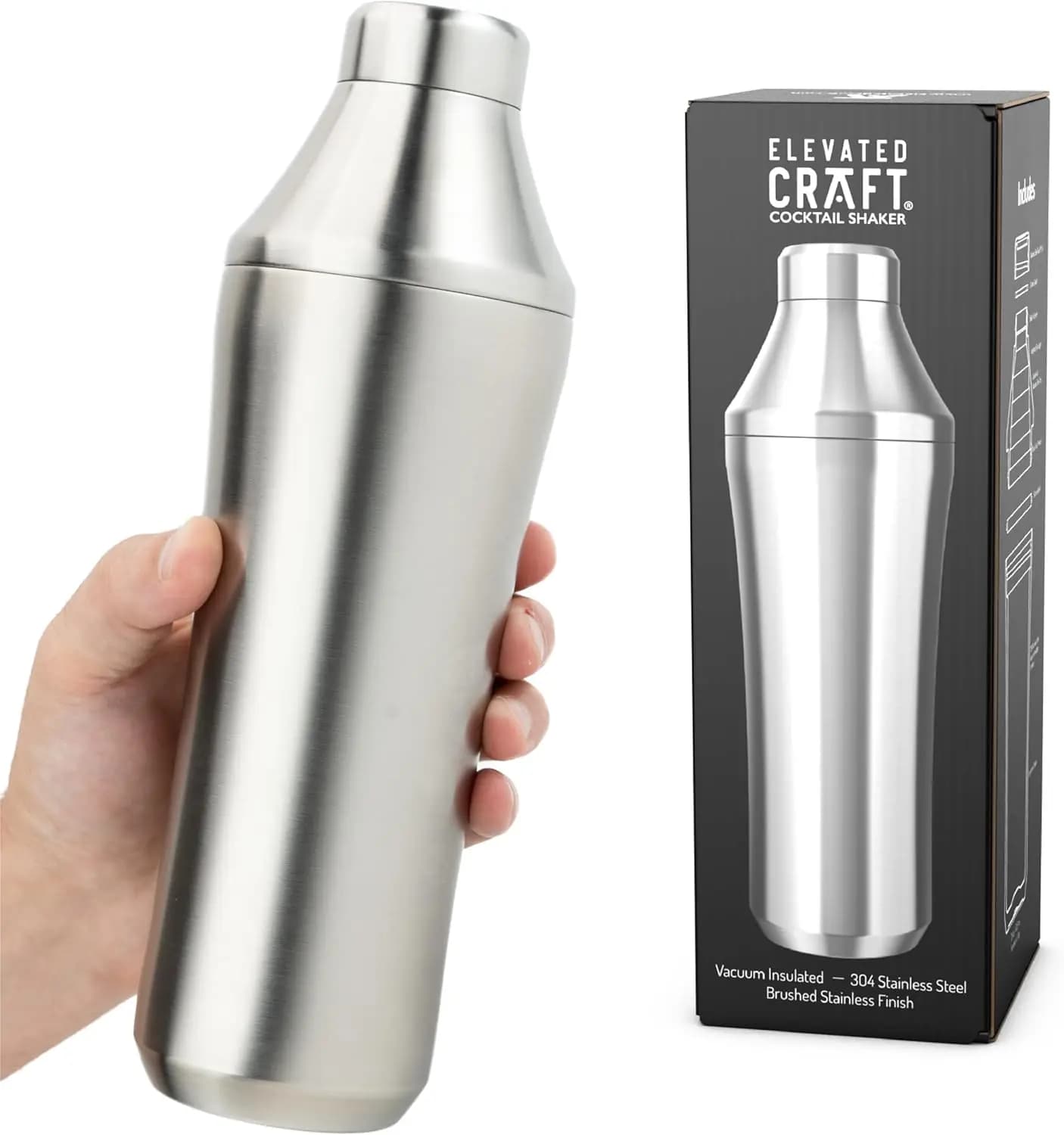 Shaker per Cocktail Ibrido - Shaker per Cocktail in Acciaio Inossidabile Premium con Isolamento Sottovuoto - Sistema di Misurazione Innovativo - Shaker per Martini