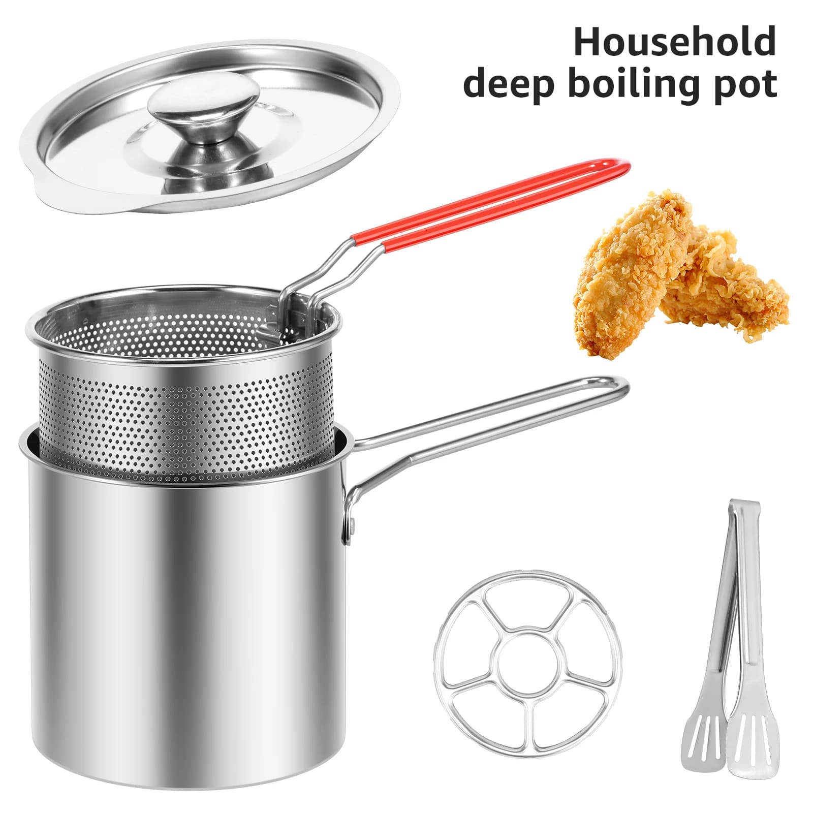 Stainless Steel Deep Fryer Pot with Strainer Basket and Handle Portable Outdoor Camping Fryer for Frying Fish Shrimp Chicken